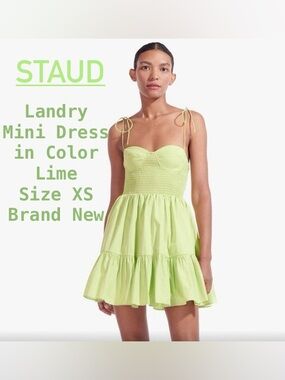 STAUD Landry Mini Dress in Lime